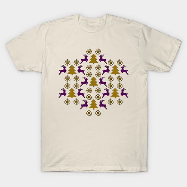 Festive Pixel Parade: Reindeer, Tree, Snowflake No 3 T-Shirt by Fun Funky Designs